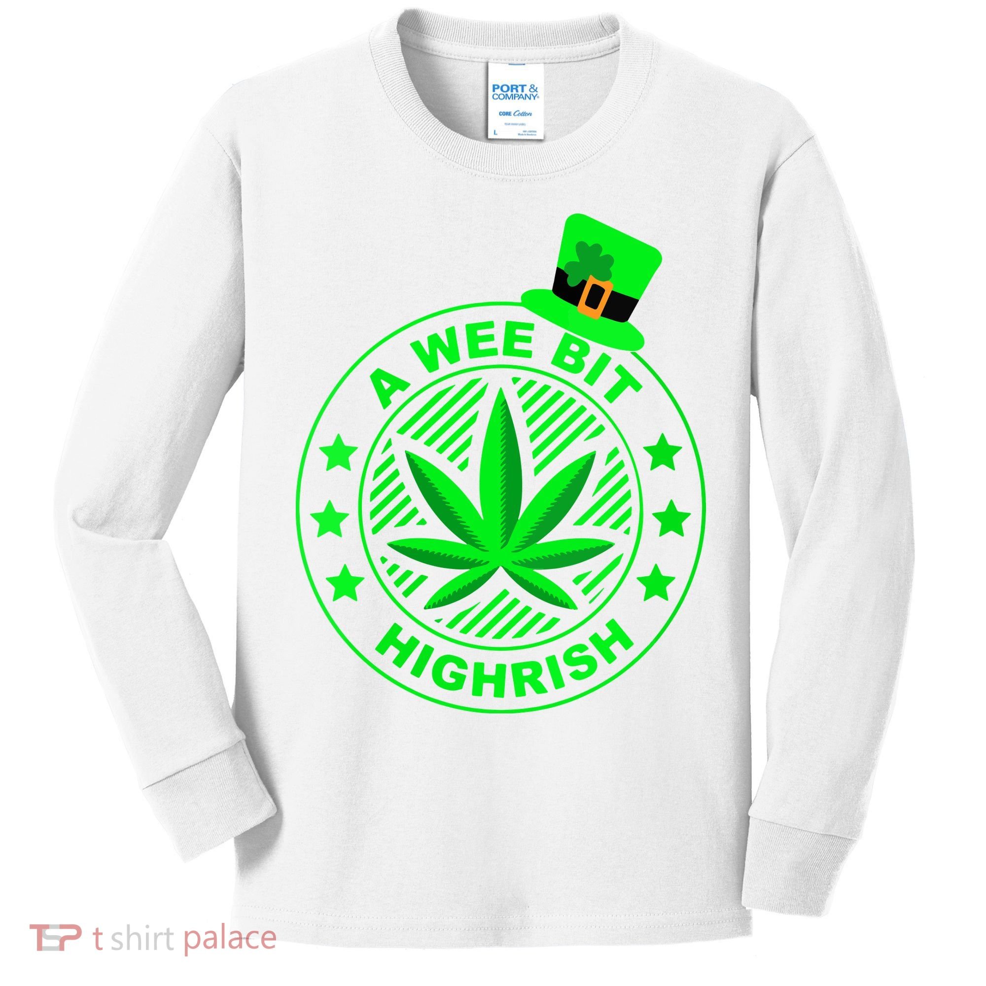 A Wee Bit Highrish Funny 420 Weed Marijuana St Patricks Day Vneck Kids Long Sleeve Shirt