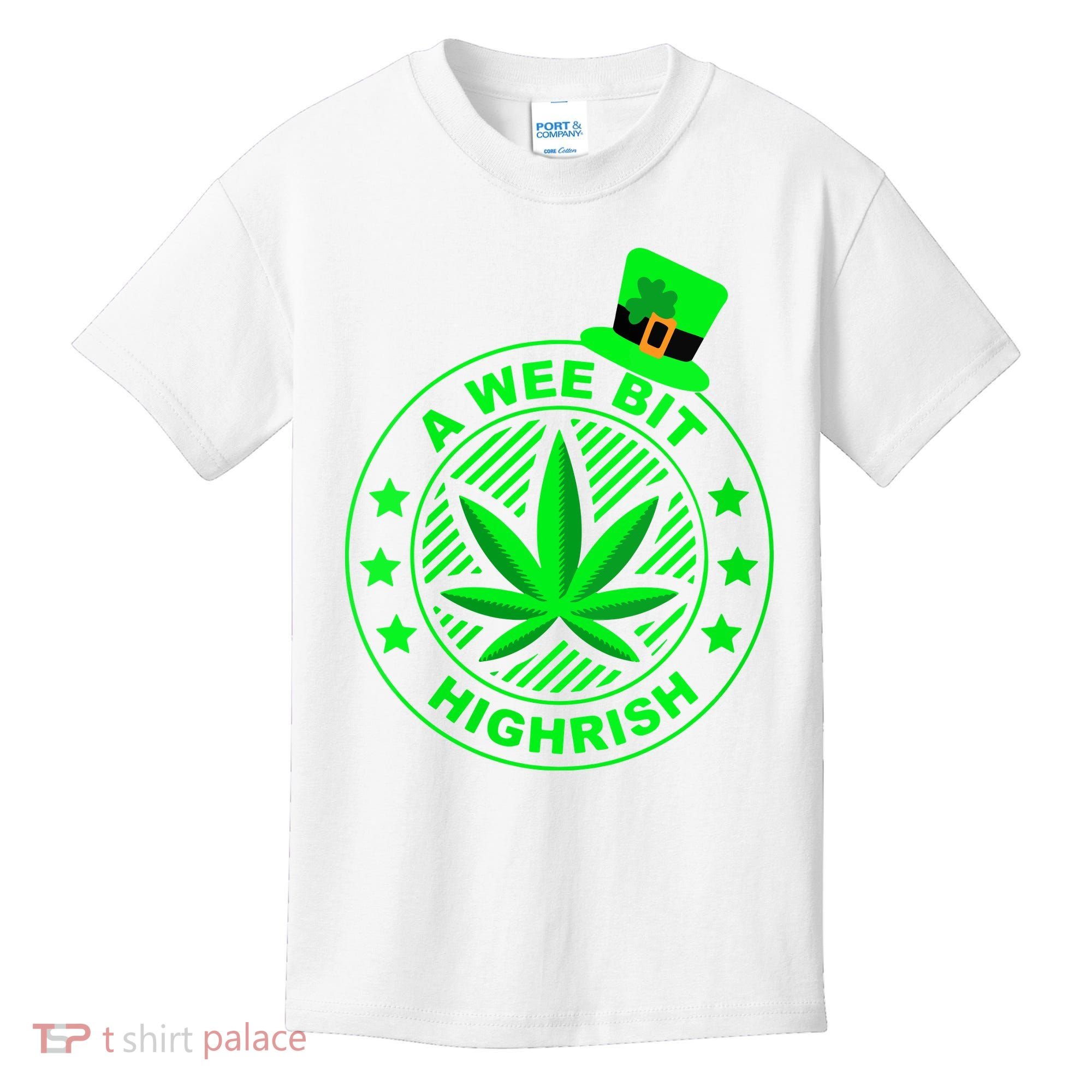 A Wee Bit Highrish Funny 420 Weed Marijuana St Patricks Day Vneck Kids T-Shirt