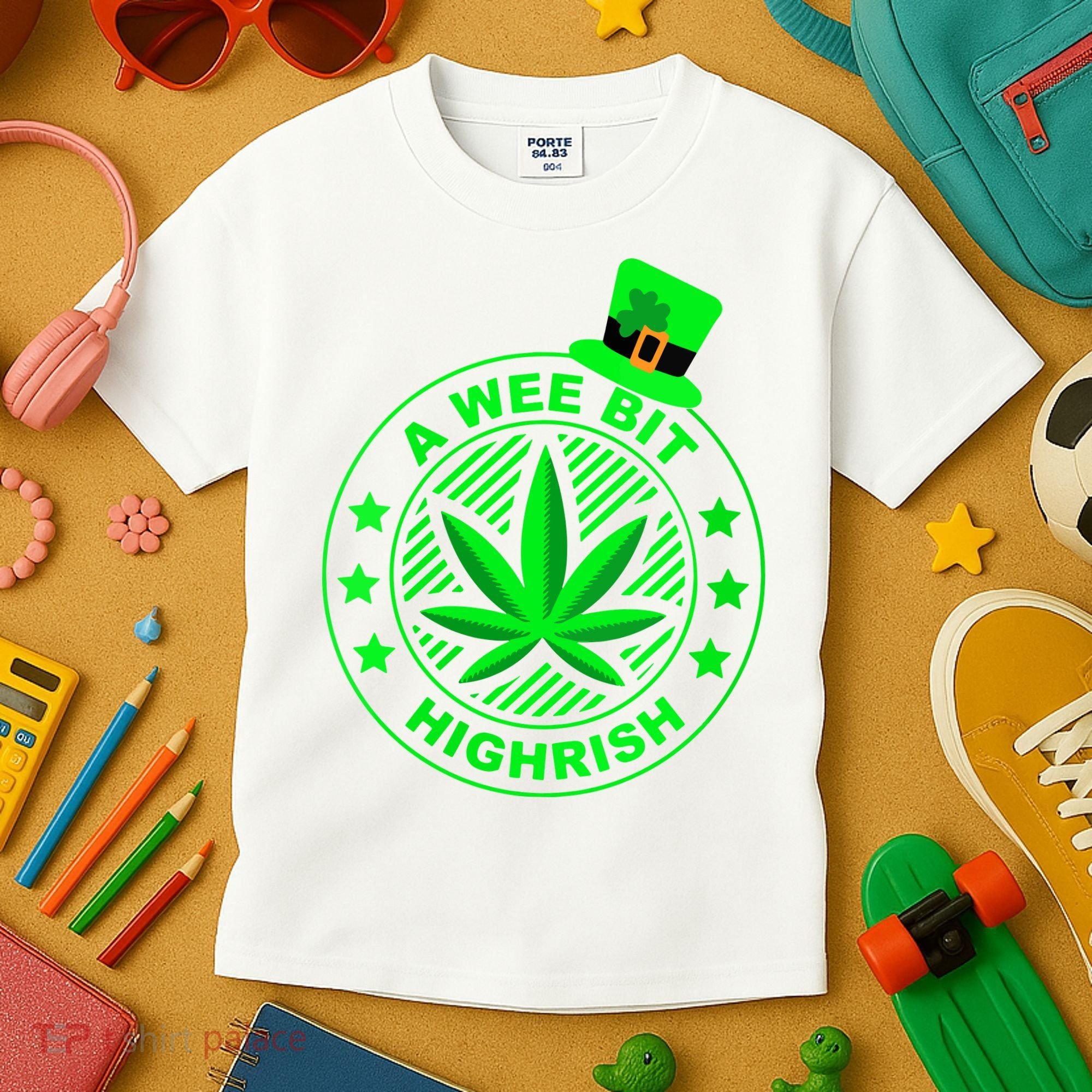 A Wee Bit Highrish Funny 420 Weed Marijuana St Patricks Day Vneck Kids T-Shirt