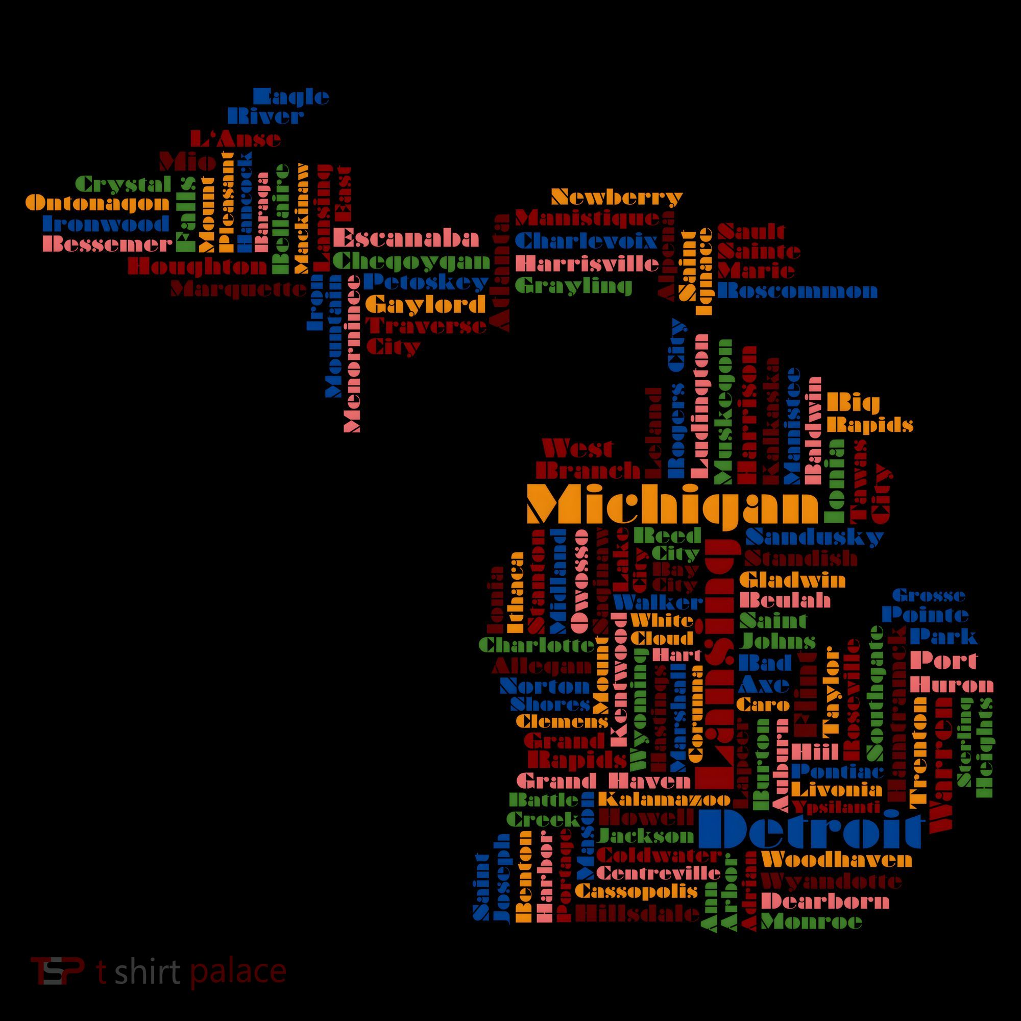 Abstract Word Cloud Map Of Michigan State Coaster