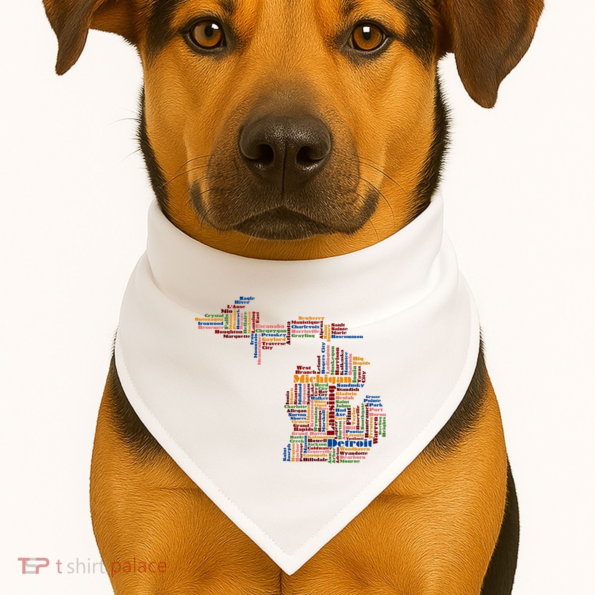 Abstract Word Cloud Map Of Michigan State USA-Made Doggie Bandana