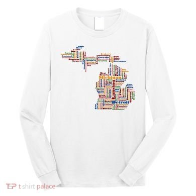 Abstract Word Cloud Map Of Michigan State Long Sleeve Shirt
