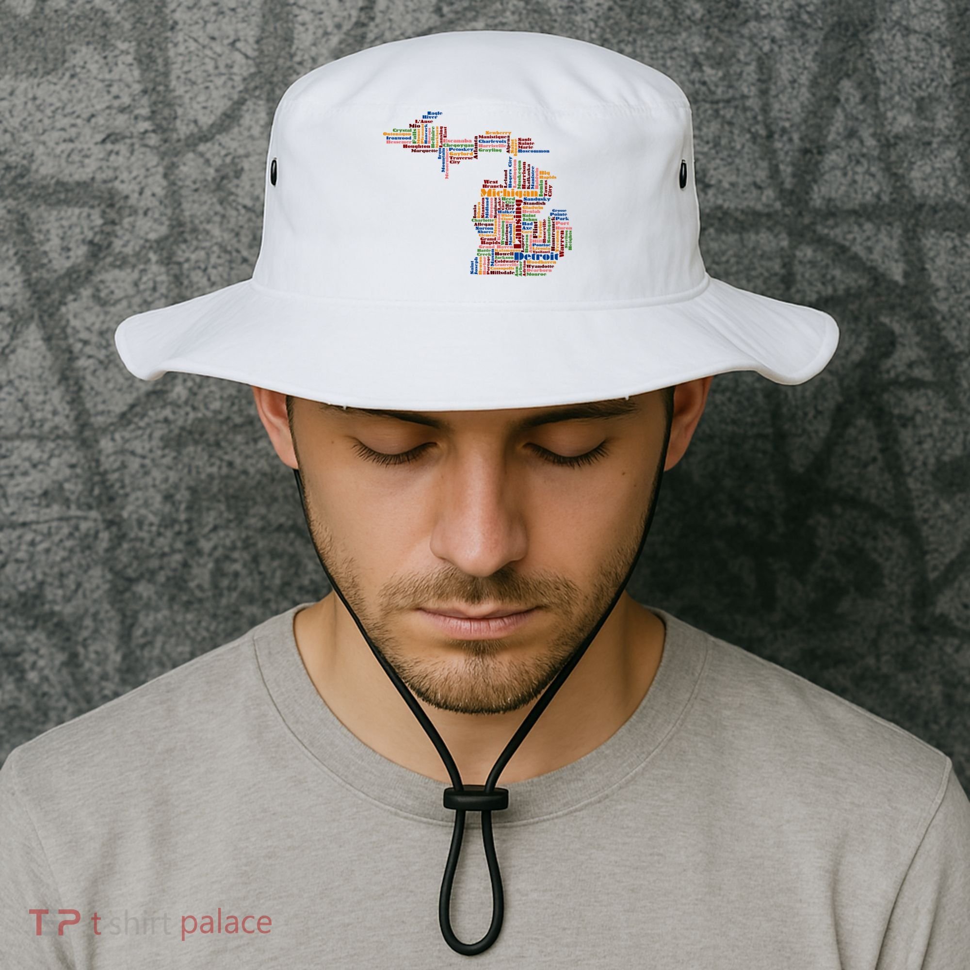 Abstract Word Cloud Map Of Michigan State Bucket Hat