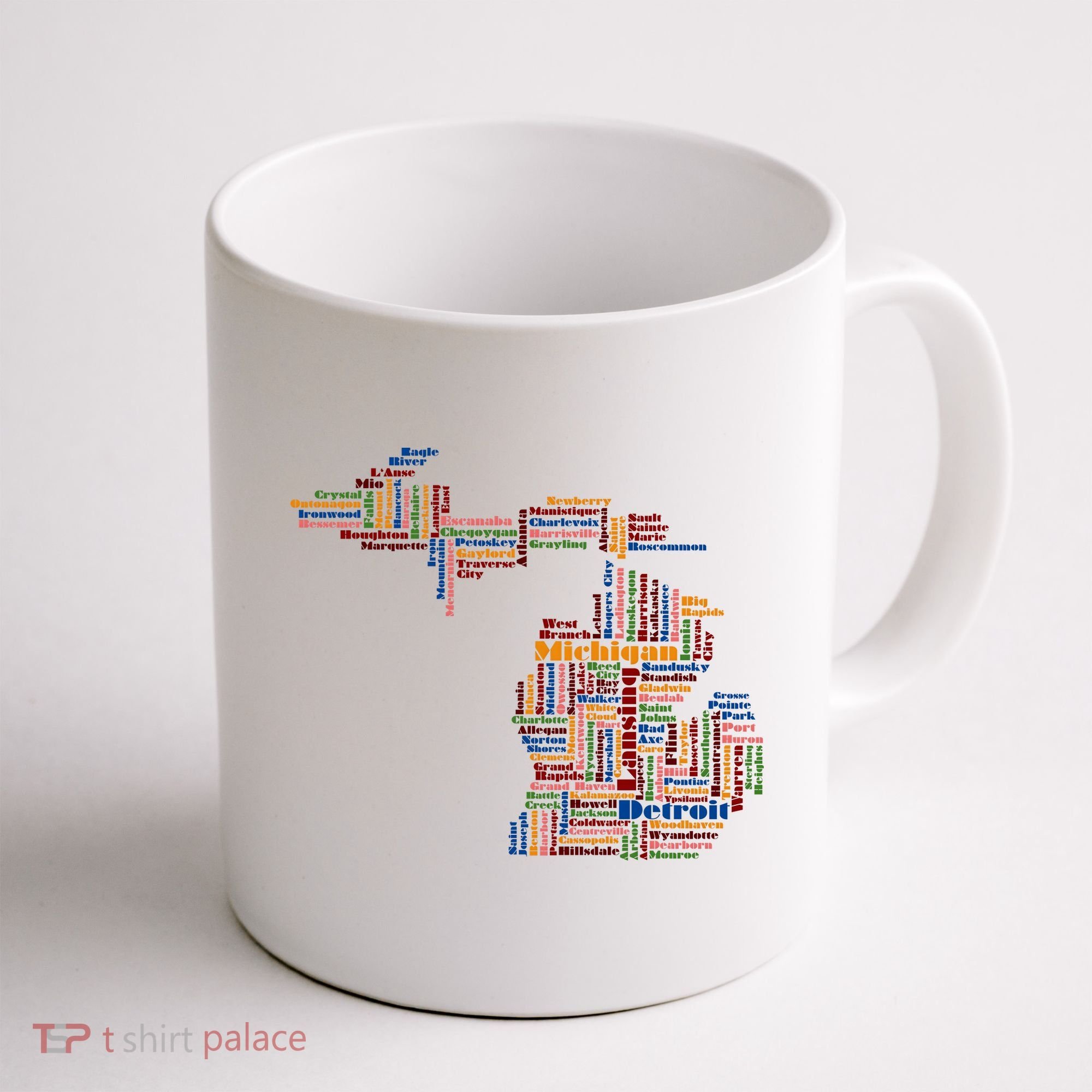 Abstract Word Cloud Map Of Michigan State Coffee Mug