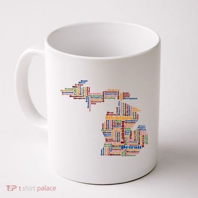 Abstract Word Cloud Map Of Michigan State Coffee Mug