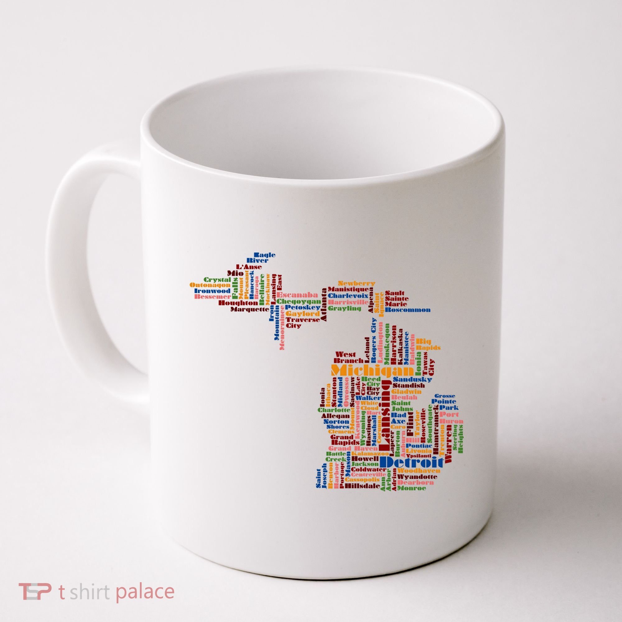 Abstract Word Cloud Map Of Michigan State Coffee Mug