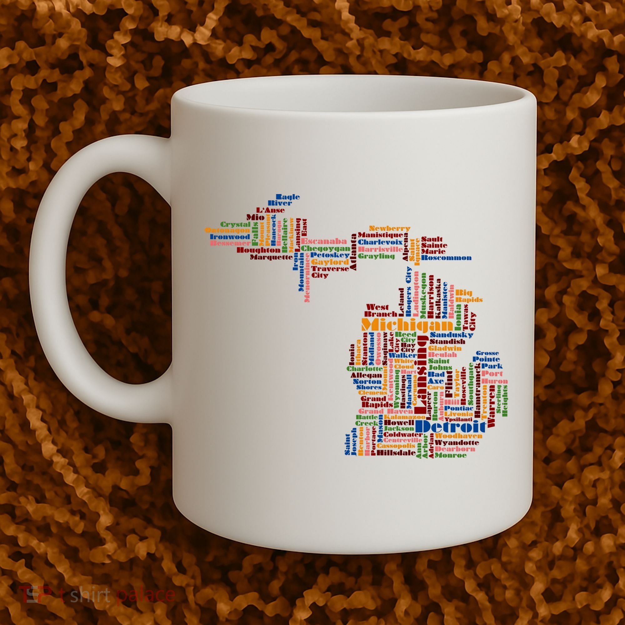Abstract Word Cloud Map Of Michigan State Coffee Mug