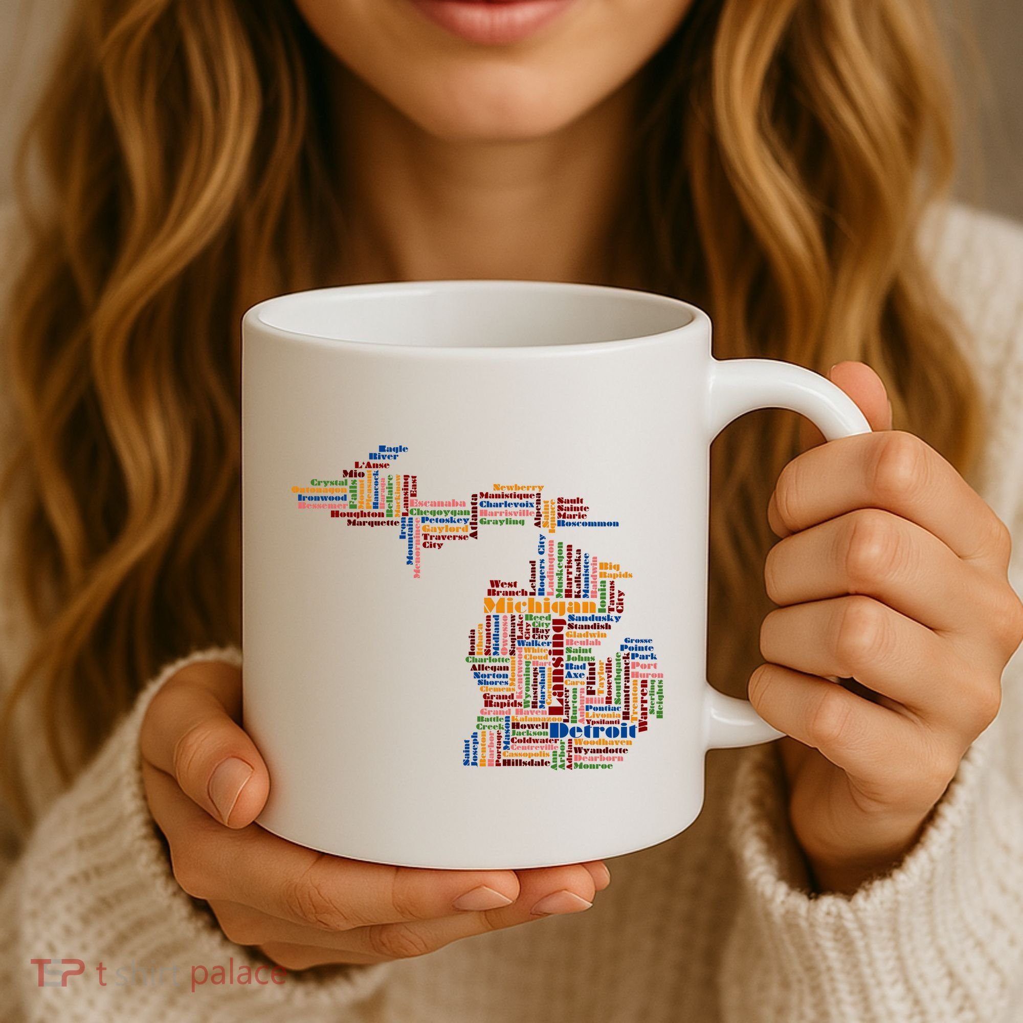 Abstract Word Cloud Map Of Michigan State Coffee Mug