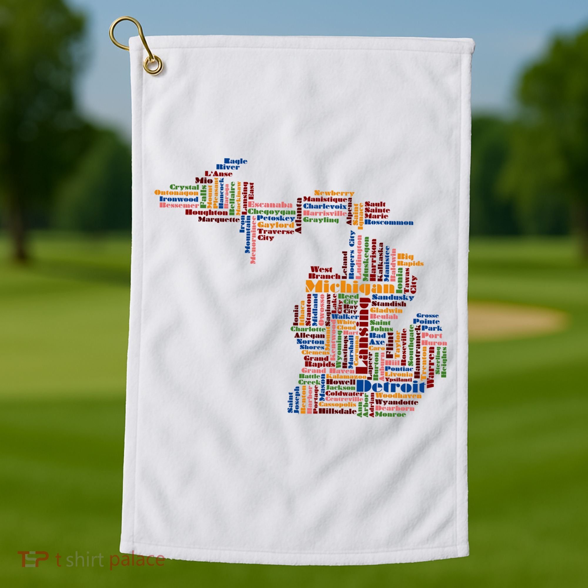 Abstract Word Cloud Map Of Michigan State Golf Towel