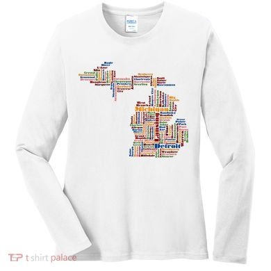 Abstract Word Cloud Map Of Michigan State Women's Long Sleeve Shirt