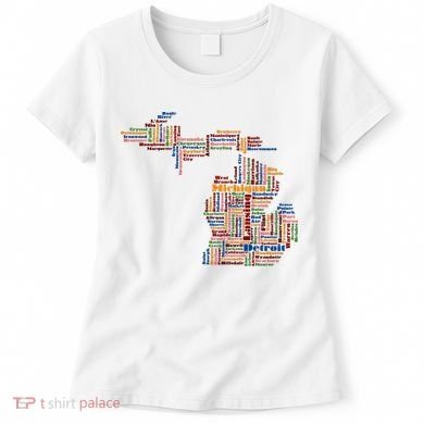 Abstract Word Cloud Map Of Michigan State Women's T-Shirt