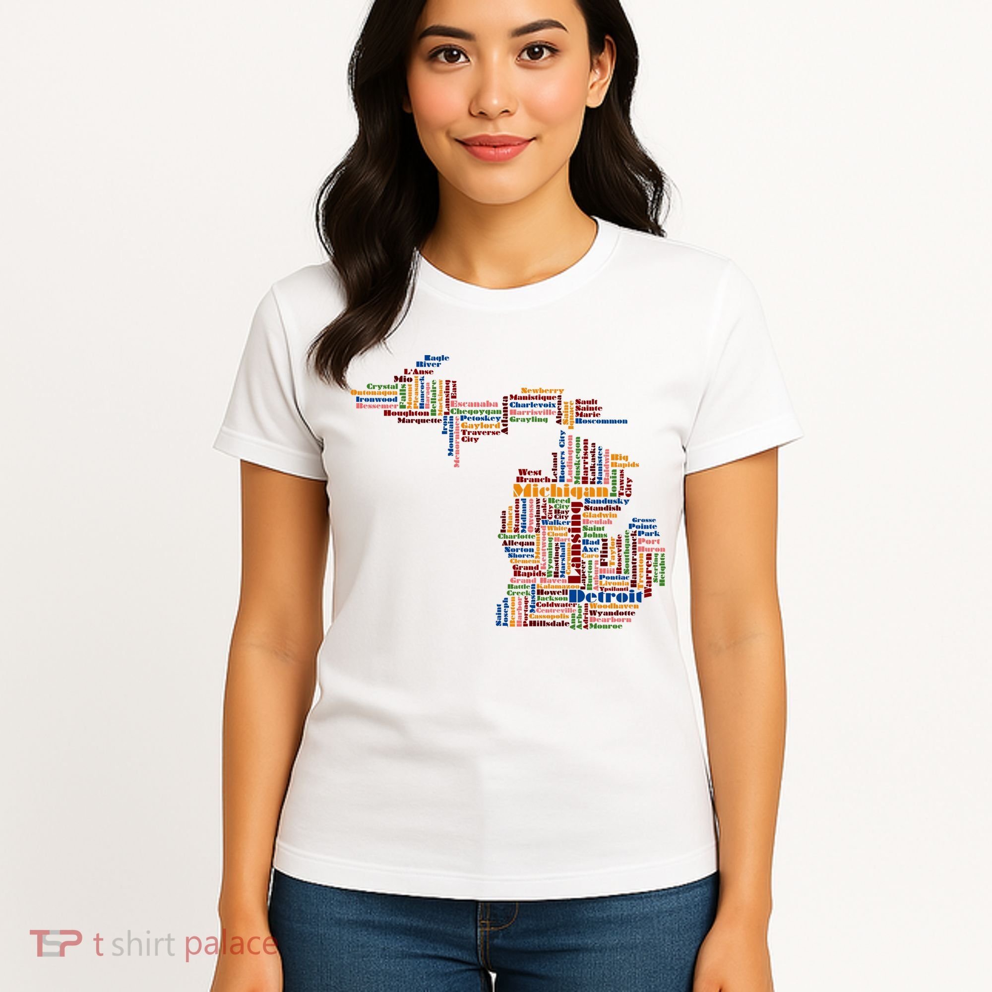Abstract Word Cloud Map Of Michigan State Women's T-Shirt