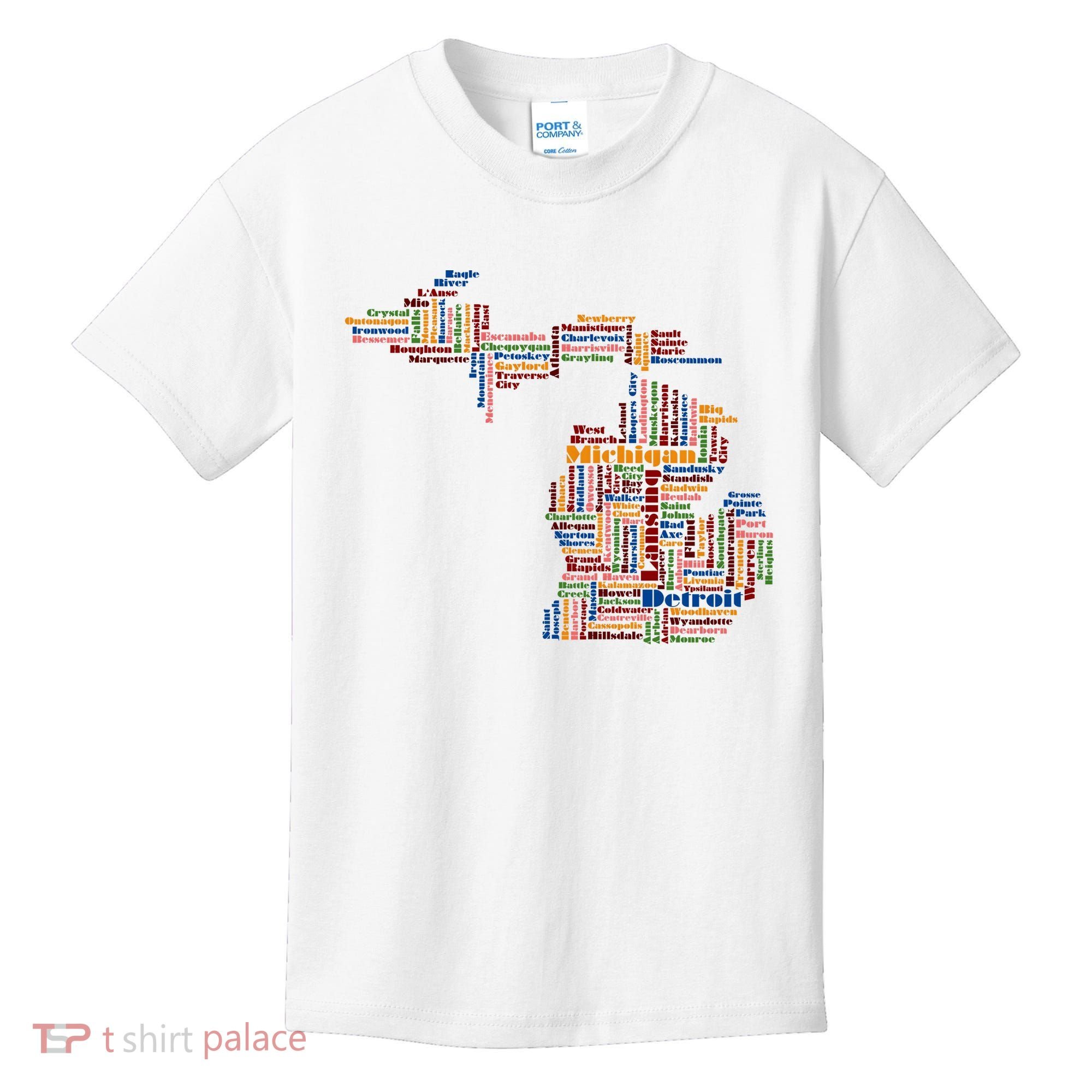 Abstract Word Cloud Map Of Michigan State Kids T-Shirt