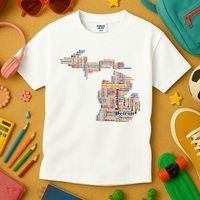 Abstract Word Cloud Map Of Michigan State Kids T-Shirt thumb 3