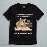 A Woman Cannot Survive On Books Alone She Also Needs A Cat T-Shirt thumb 5