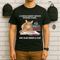 A Woman Cannot Survive On Books Alone She Also Needs A Cat T-Shirt thumb 6