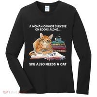 A Woman Cannot Survive On Books Alone She Also Needs A Cat Women's Long Sleeve Shirt thumb 0