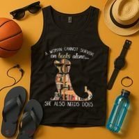 A Woman Cannot Survive On Books Alone She Also Needs Dogs Tank Top thumb 4