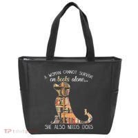A Woman Cannot Survive On Books Alone She Also Needs Dogs Tote Bag thumb 0