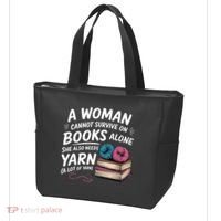 A Woman Cannot Survive On Books Alone She Also Needs Yarn Tote Bag thumb 3