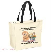 A Woman Cannot Survive On Books Alone She Also Needs A Dog Tote Bag thumb 2