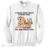 A Woman Cannot Survive On Books Alone She Also Needs A Dog Sweatshirt thumb 0