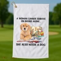 A Woman Cannot Survive On Books Alone She Also Needs A Dog Golf Towel thumb 1