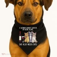 A Woman Cannot Survive On Wine Alone She Also Needs Cat USA-Made Doggie Bandana thumb 1