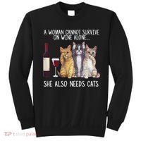 A Woman Cannot Survive On Wine Alone She Also Needs Cat Sweatshirt thumb 0