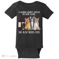 A Woman Cannot Survive On Wine Alone She Also Needs Cat Baby Bodysuit thumb 0
