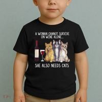 A Woman Cannot Survive On Wine Alone She Also Needs Cat Toddler T-Shirt thumb 2