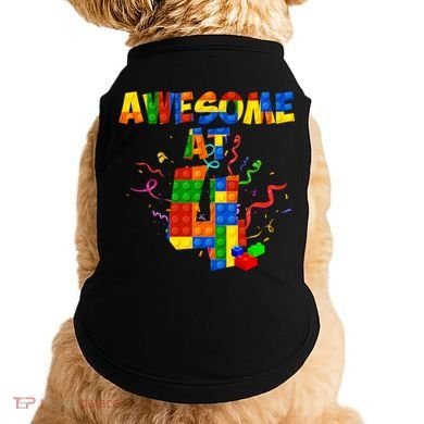 Awesome At 4 Cute Birthday Building Blocks Doggie Tank