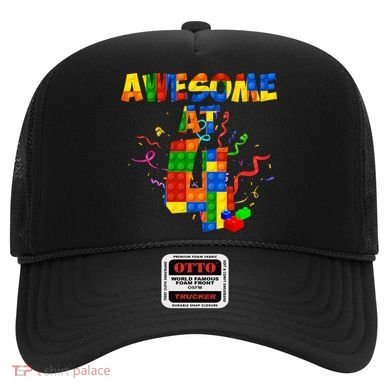 Awesome At 4 Cute Birthday Building Blocks Hat