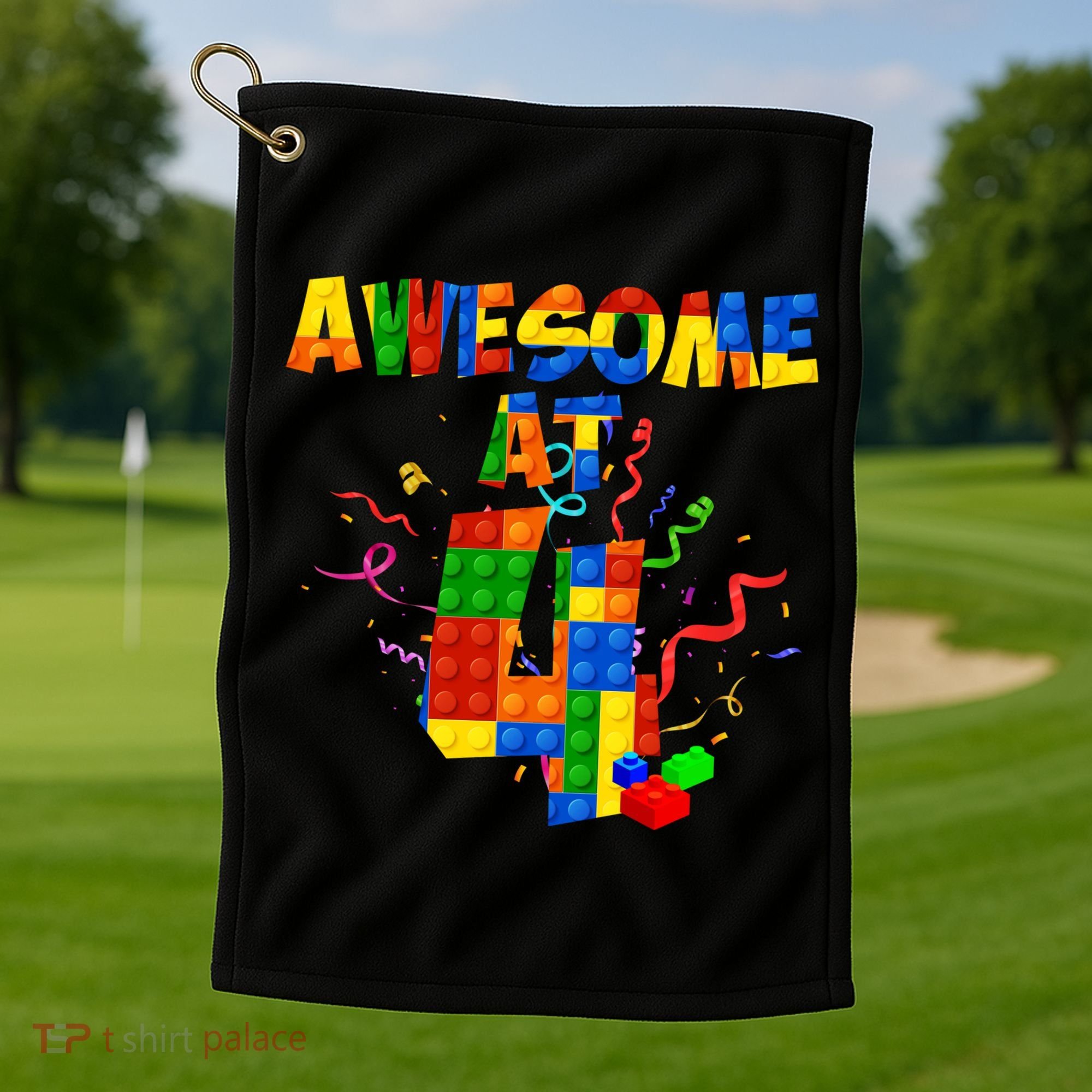 Awesome At 4 Cute Birthday Building Blocks Golf Towel