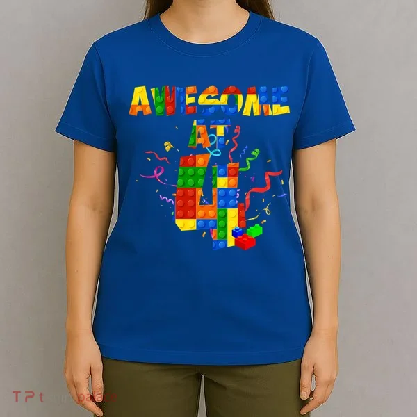 Awesome At 4 Cute Birthday Building Blocks T-Shirt