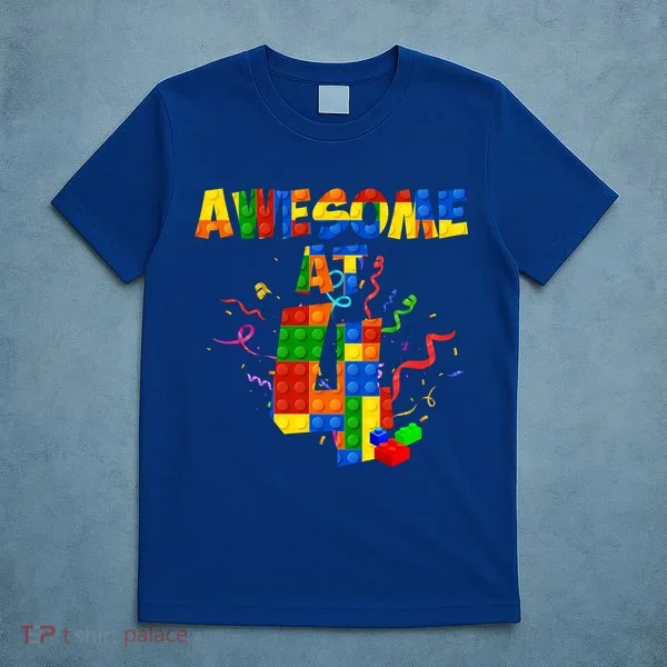 Awesome At 4 Cute Birthday Building Blocks T-Shirt