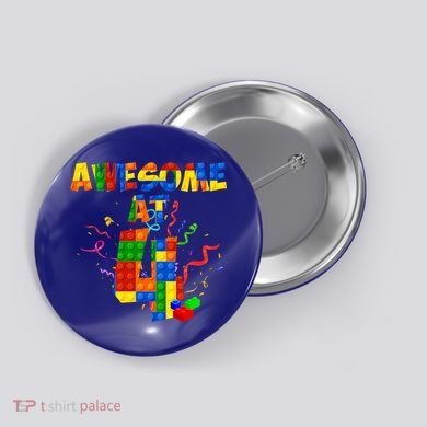 Awesome At 4 Cute Birthday Building Blocks Button