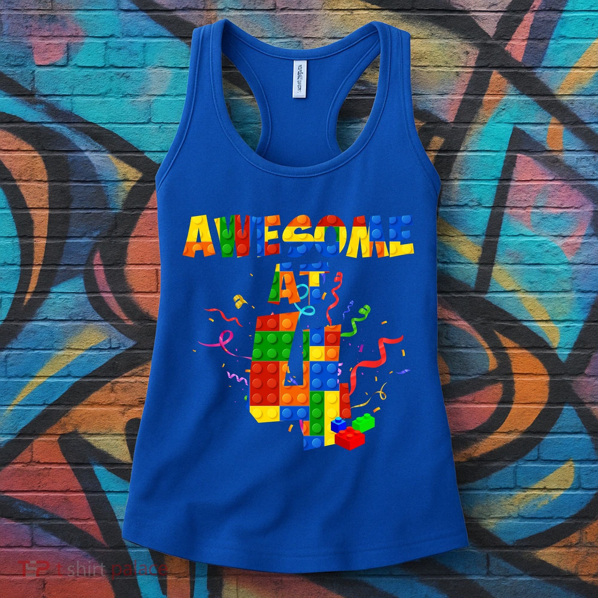 Awesome At 4 Cute Birthday Building Blocks Women's Tank Top