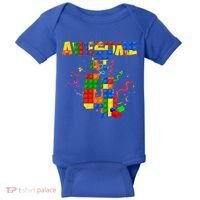 Awesome At 4 Cute Birthday Building Blocks Baby Bodysuit thumb 0