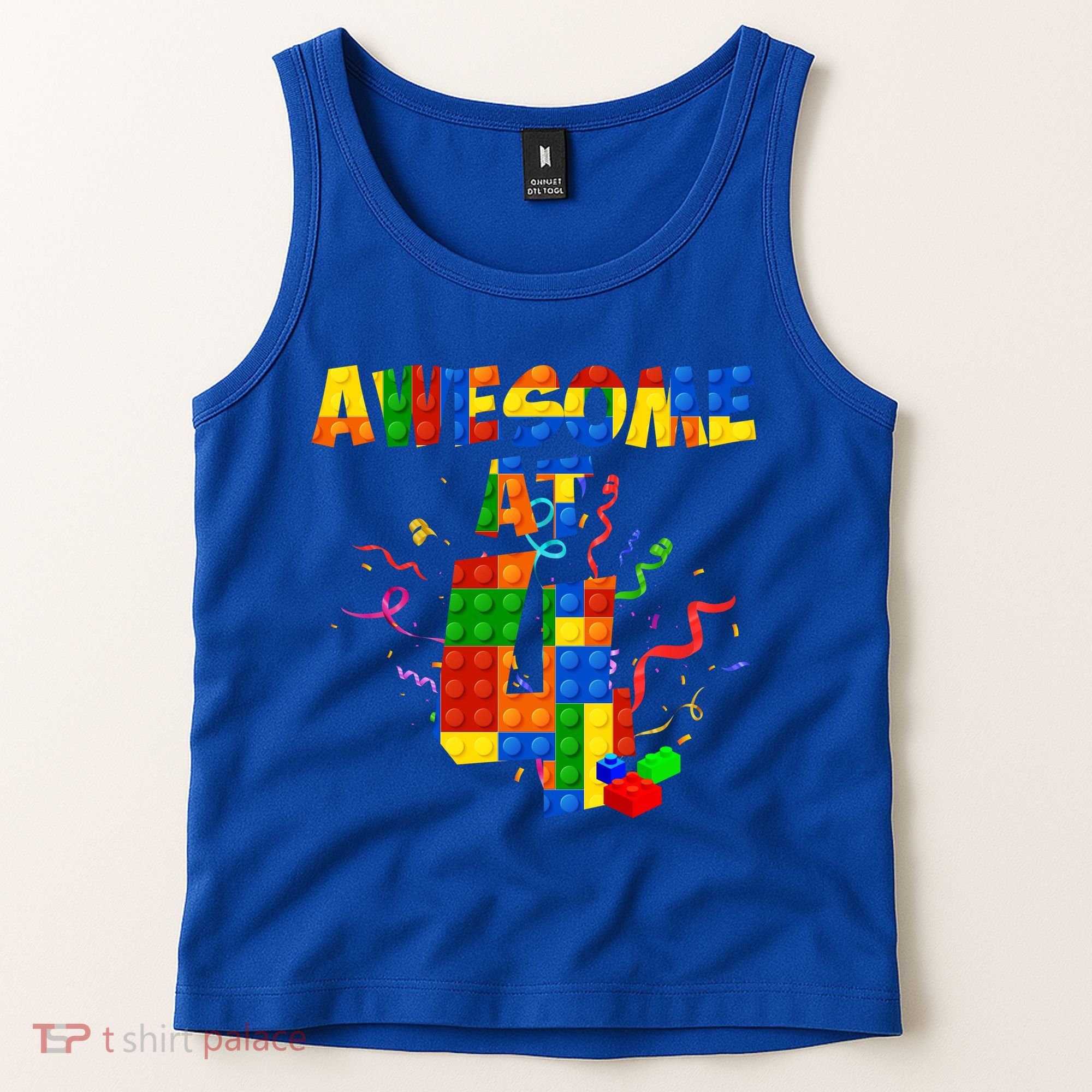 Awesome At 4 Cute Birthday Building Blocks Tank Top