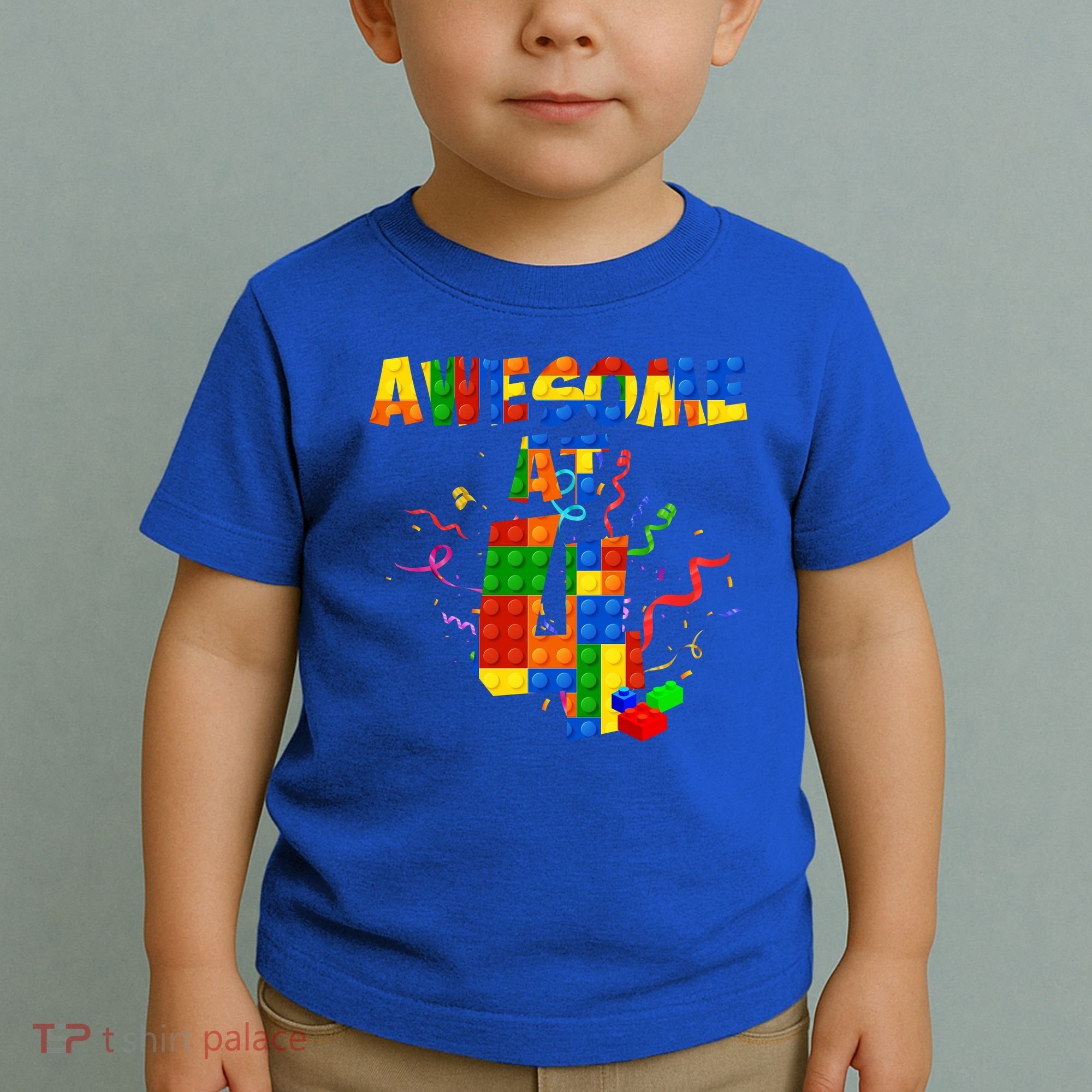 Awesome At 4 Cute Birthday Building Blocks Toddler T-Shirt