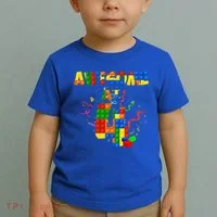 Awesome At 4 Cute Birthday Building Blocks Toddler T-Shirt thumb 2