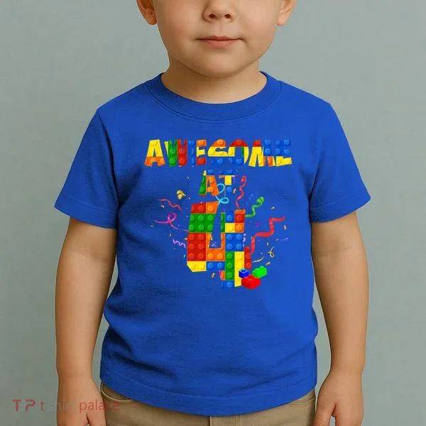 Awesome At 4 Cute Birthday Building Blocks Toddler T-Shirt