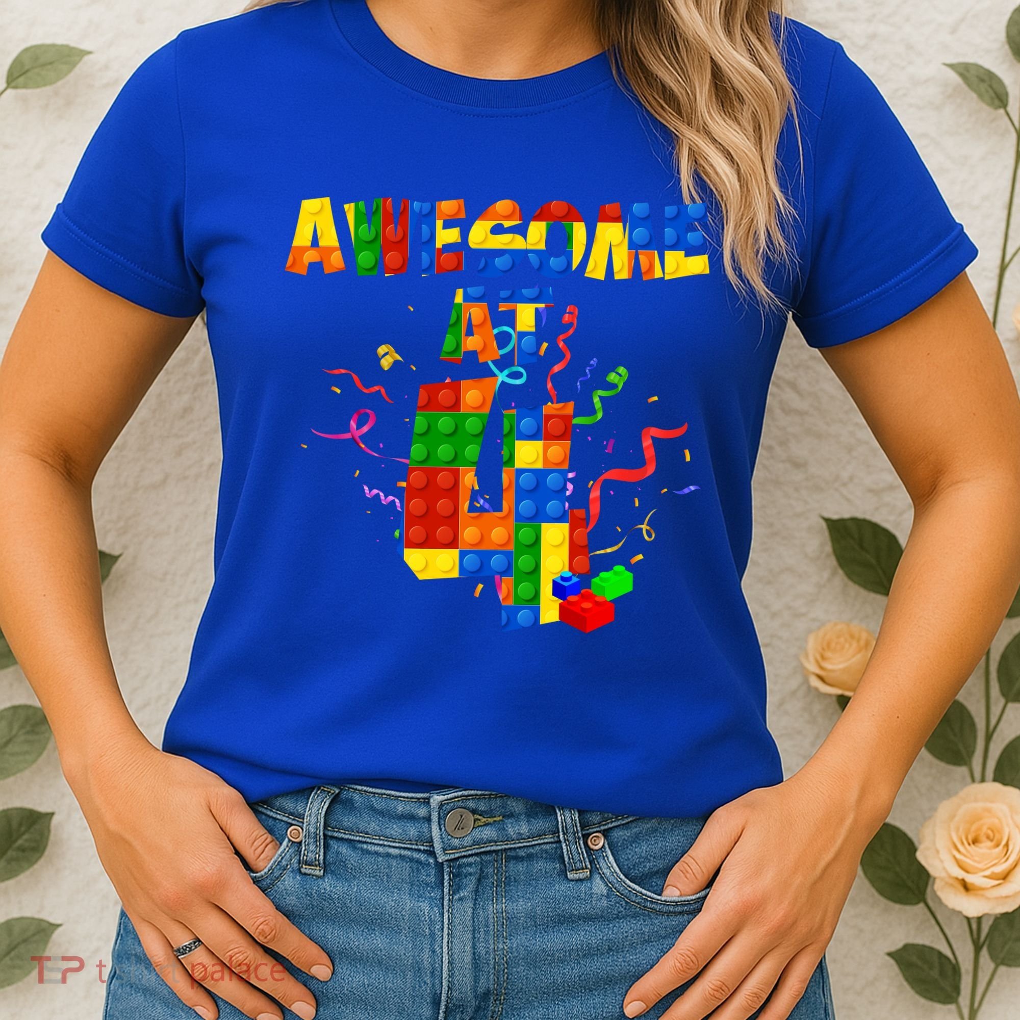 Awesome At 4 Cute Birthday Building Blocks Women's T-Shirt
