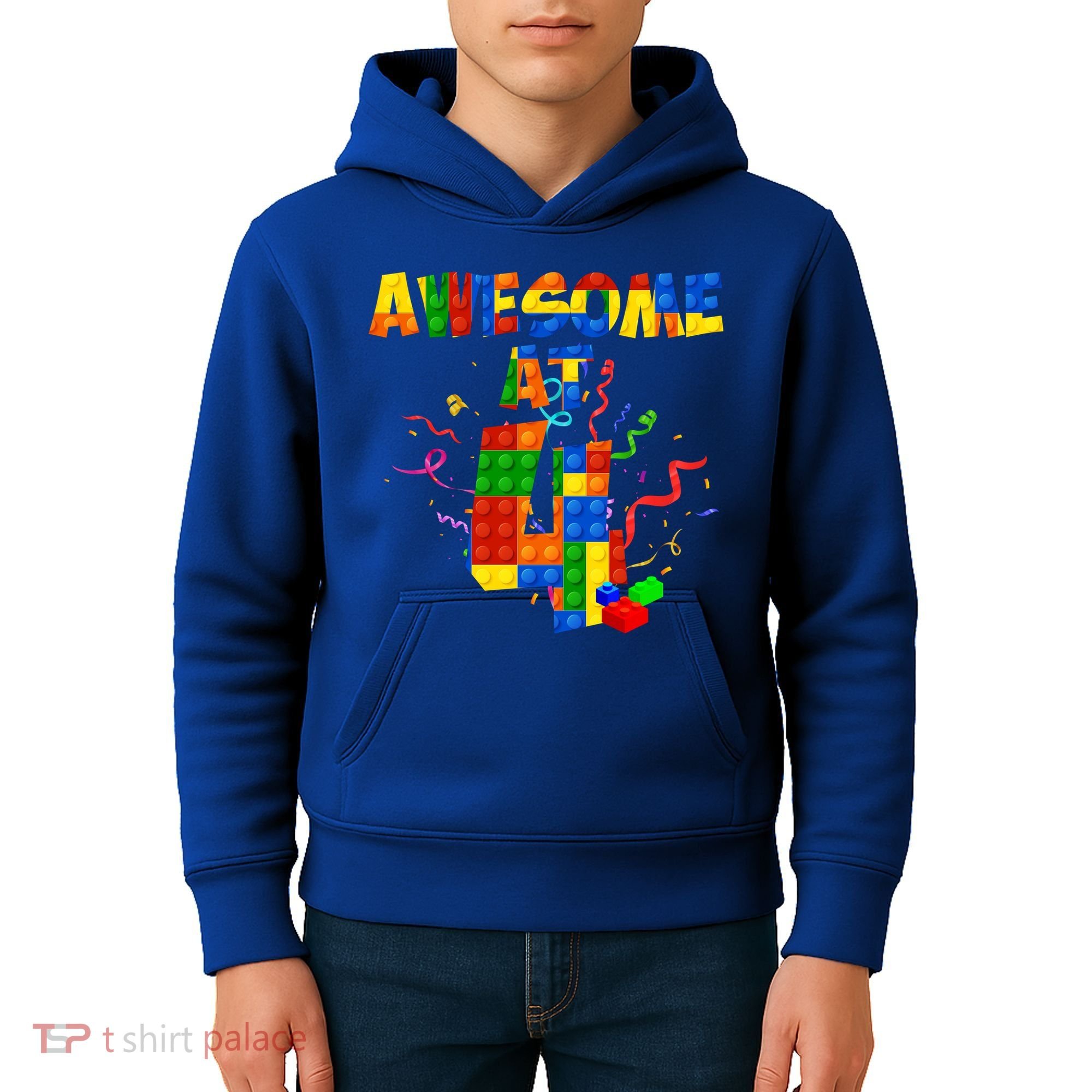 Awesome At 4 Cute Birthday Building Blocks Kids Hoodie