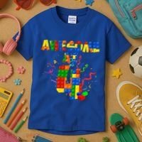 Awesome At 4 Cute Birthday Building Blocks Kids T-Shirt thumb 3