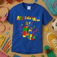Awesome At 4 Cute Birthday Building Blocks Kids T-Shirt thumb 3