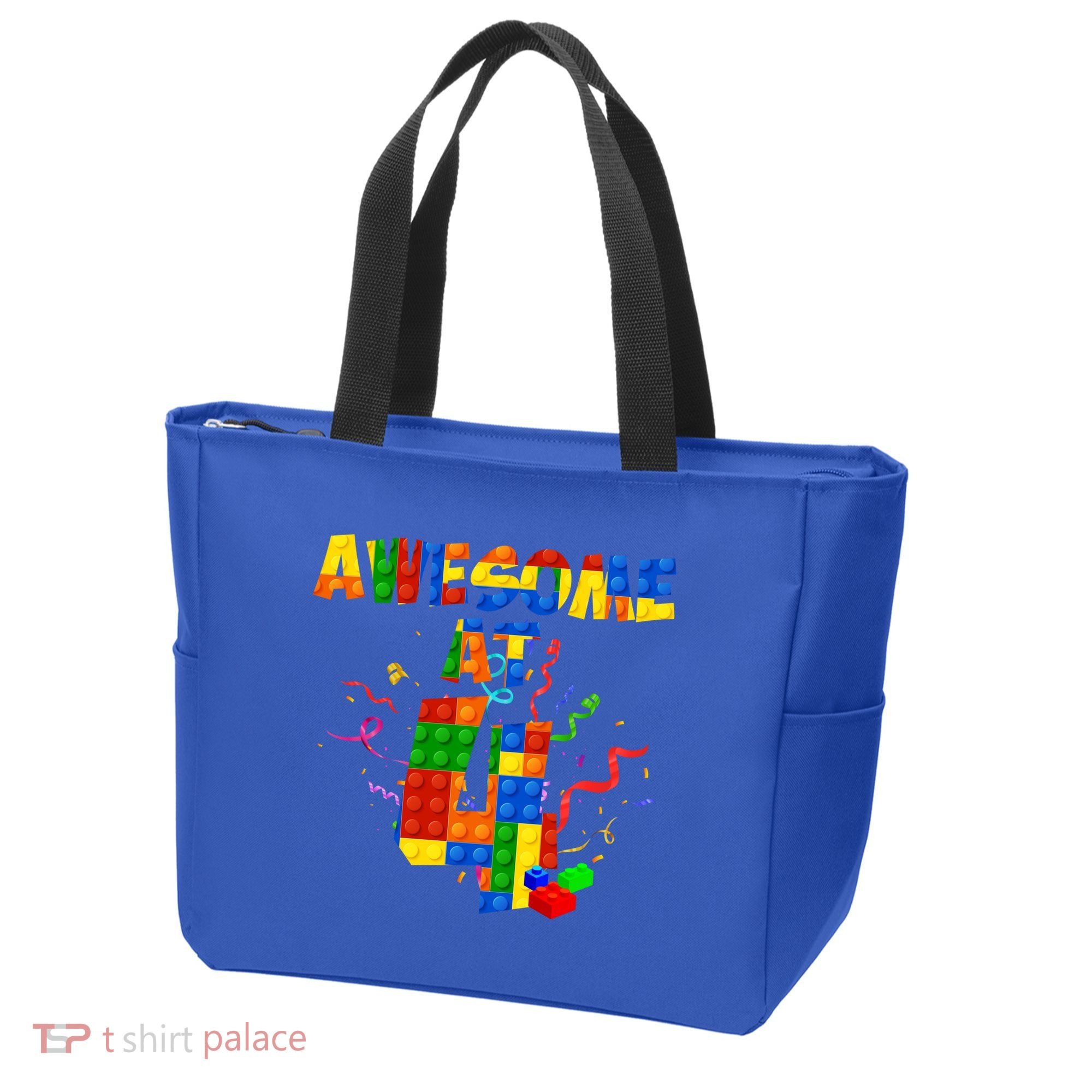 Awesome At 4 Cute Birthday Building Blocks Tote Bag