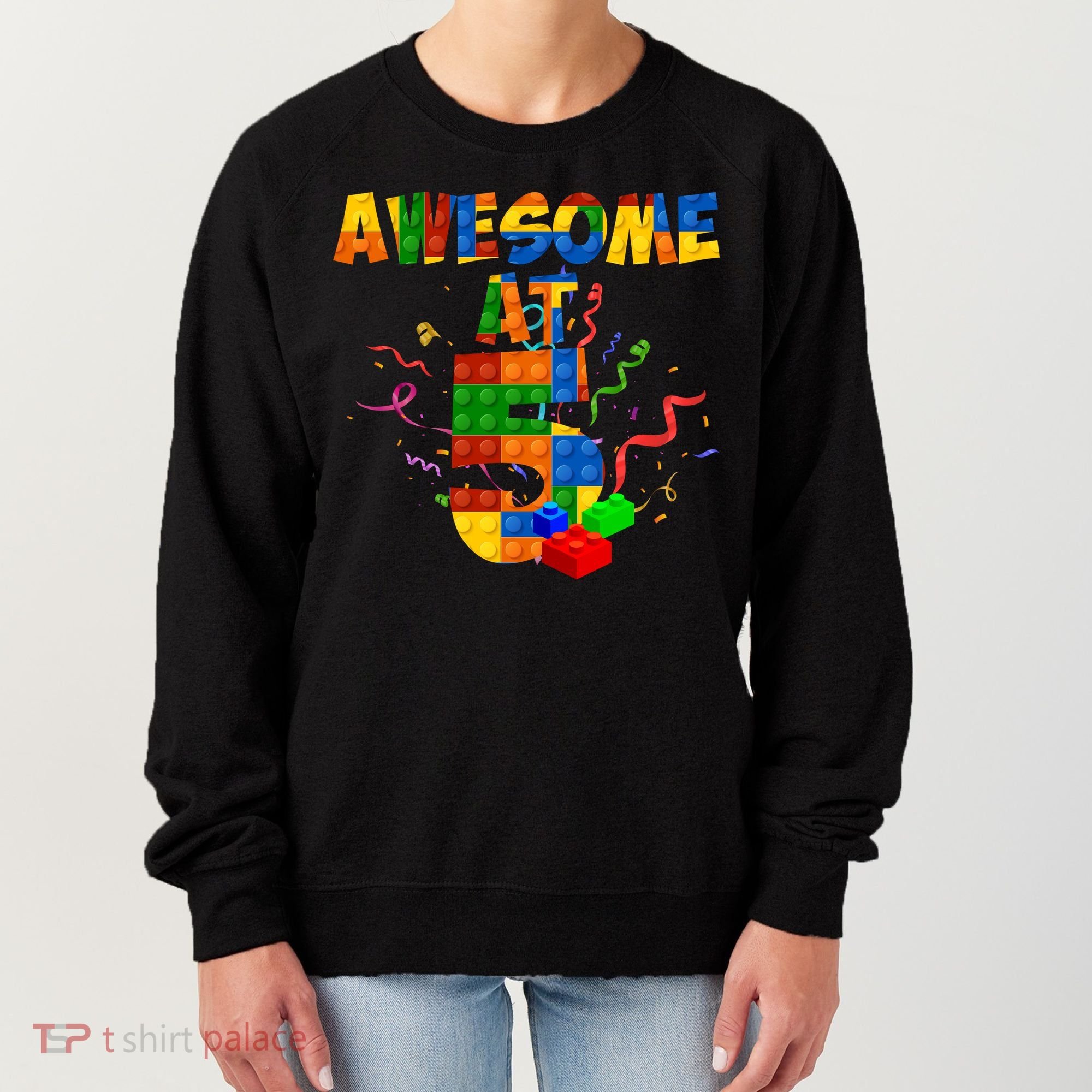 Awesome At 5 Cute Birthday Building Blocks Women's Sweatshirt