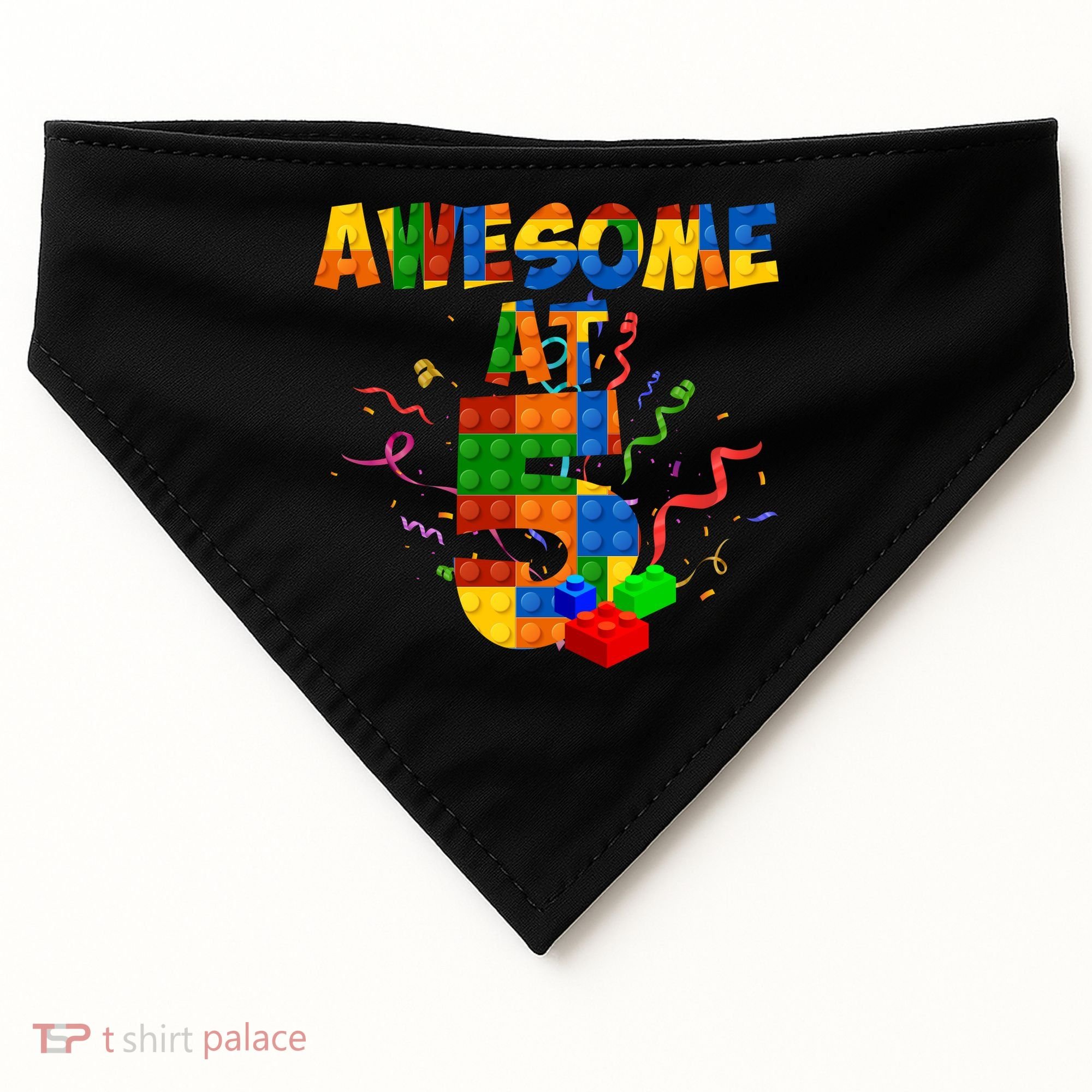 Awesome At 5 Cute Birthday Building Blocks USA-Made Doggie Bandana